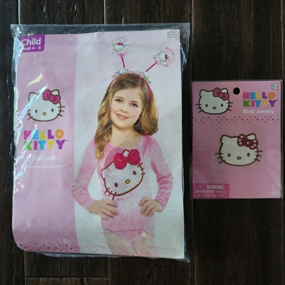 Hello Kitty Bodysuit Child Small 4-6 w/ Body Jewelry Halloween Costume Cosplay